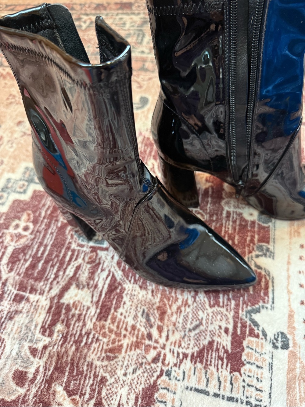 Shiny Black Patent Block-Heel Ankle Boots - Picture 3 of 4